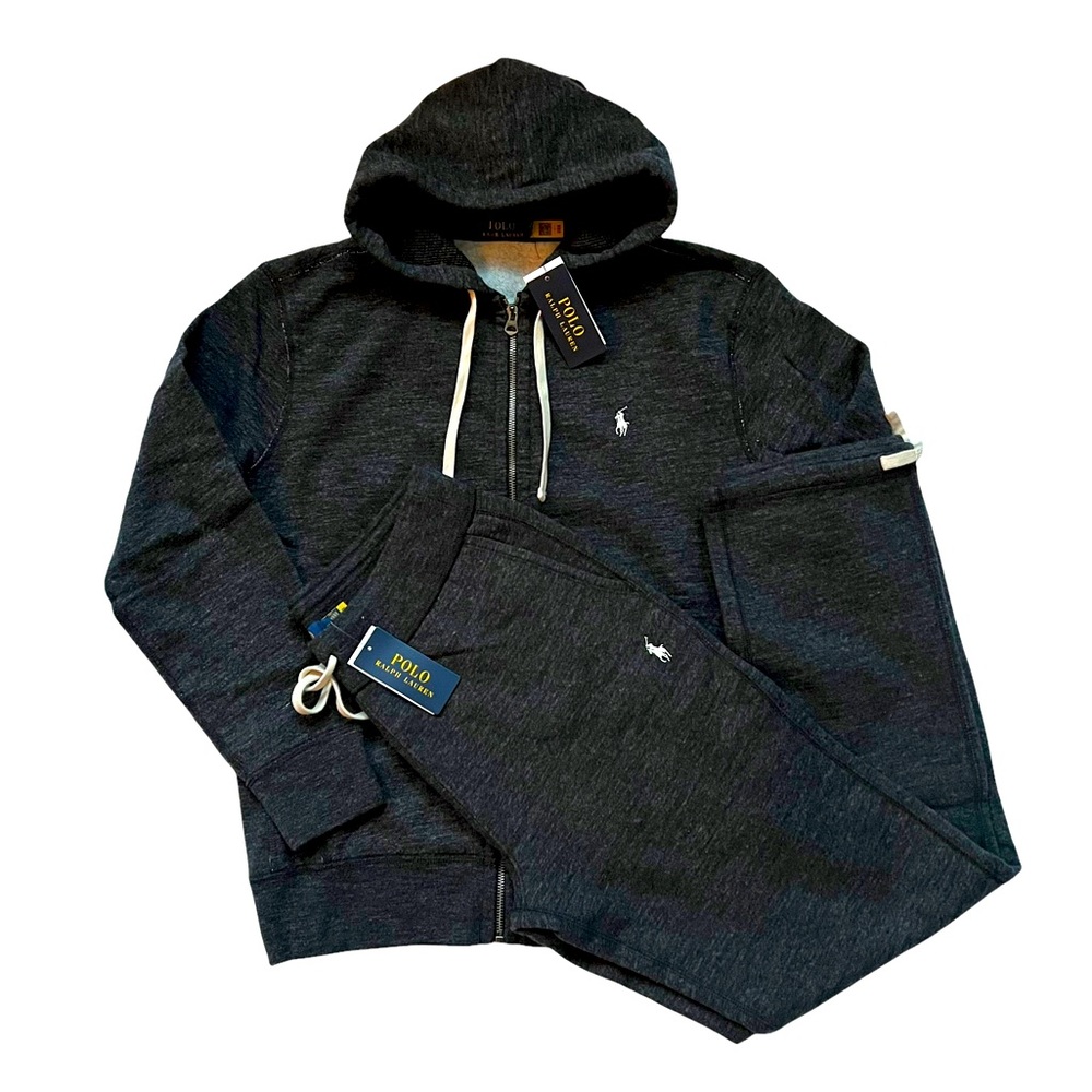 POLO RALPH LAUREN Men’s Fleece Lined Sweatsuit, Hoodie Sweatpants Set, Black - Picture 1 of 11